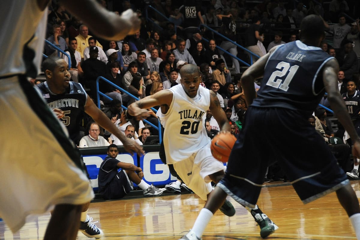A packed arena during a professional basketball game.