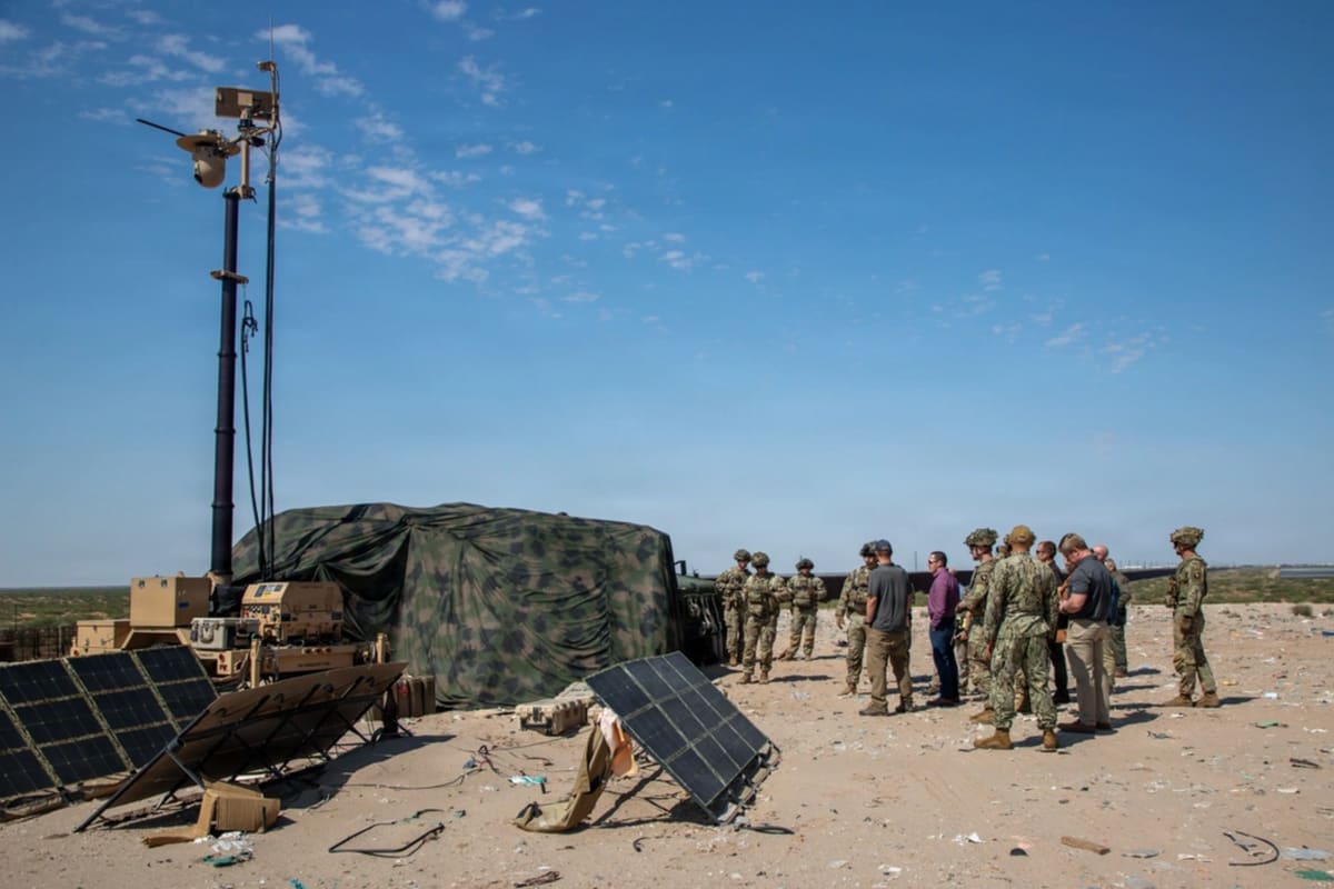 A staging area on a low-traffic stretch of border, at the start of a night shift.