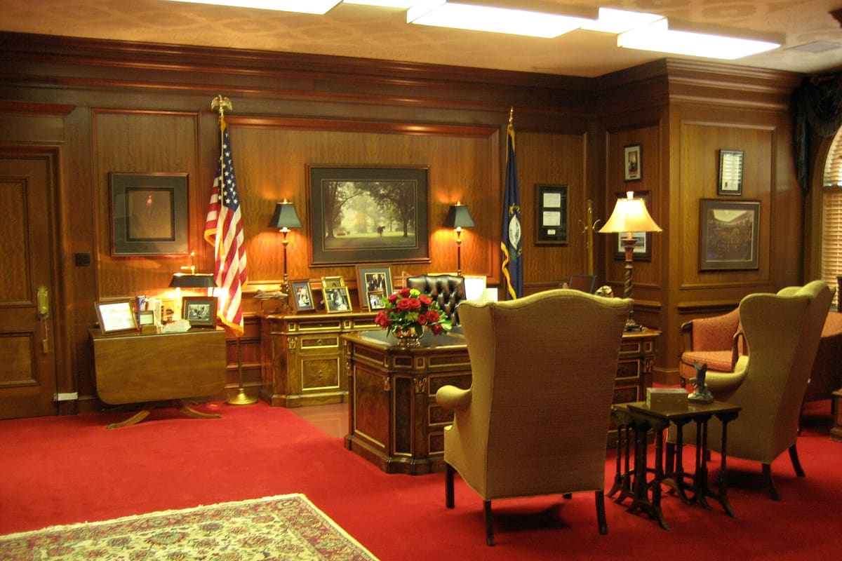A county office of the kind used for a recount, cleared for counting tables.