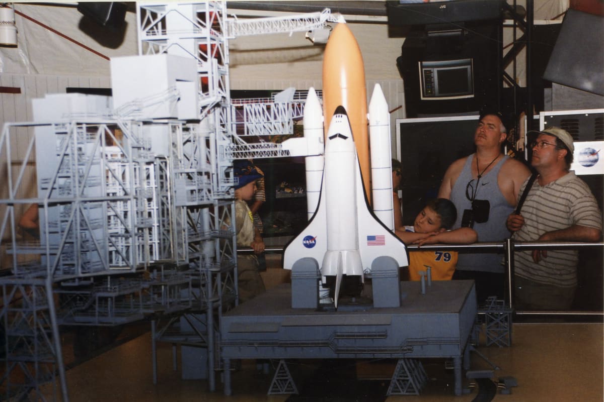 A launch complex between attempts, the service structure in place.