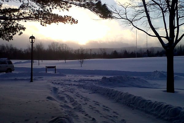 A residential street after an overnight snowfall.